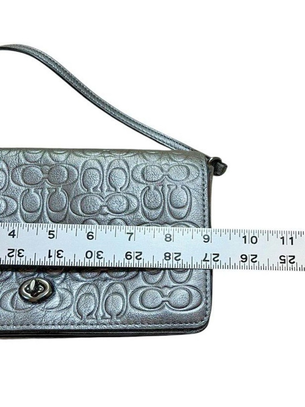 Coach 1941 Metallic Gray Leather Signature Embossed Dinky - Gunmetal - Graphite - Picture 9 of 11